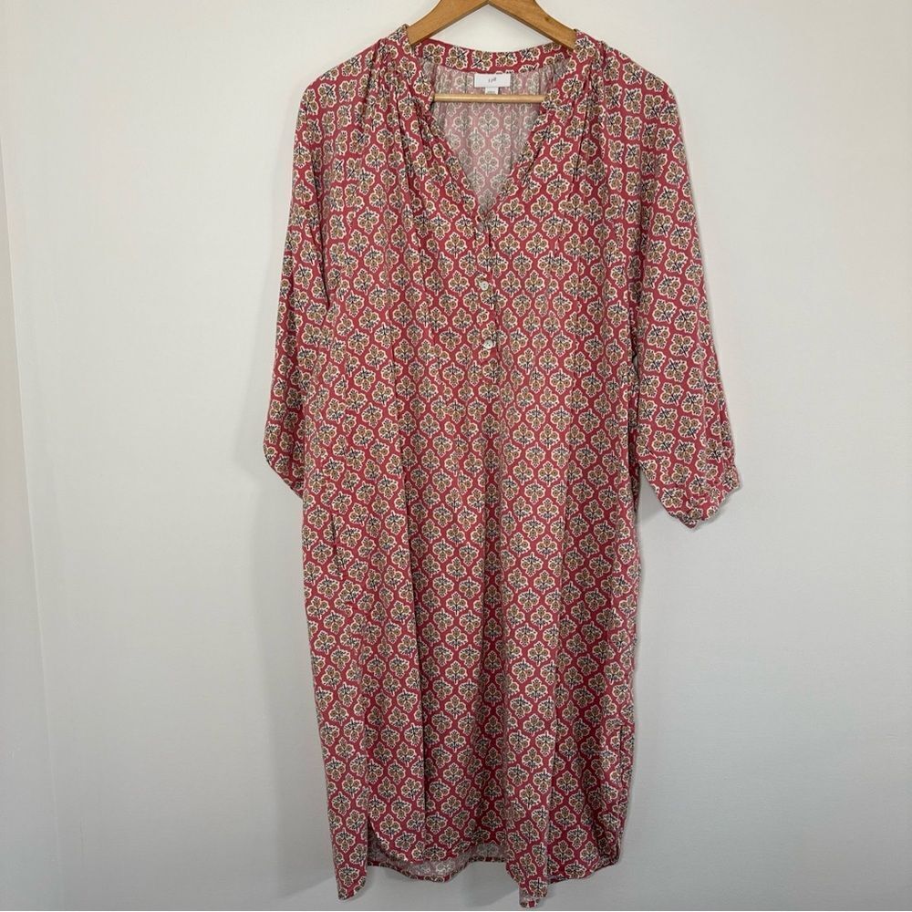 J Jill Womens Peasant Midi Dress Size Large Paisley Floral Pockets